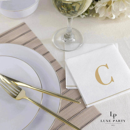 C Gold Monogram Cocktail Paper Napkins | 16 Napkins