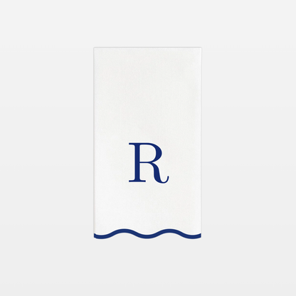 Letter “R” Initials Monogram Paper Napkins - Blue and White Scalloped