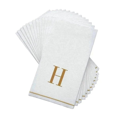 Letter H White and Gold Monogram Paper Disposable Dinner Napkins | 14 Napkins
