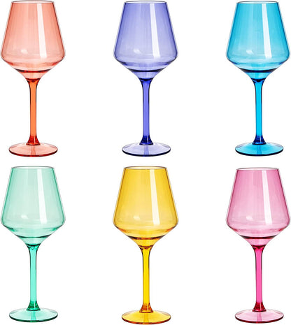 Unbreakable Colored Stemmed Acrylic Wine Glasses Set of 6