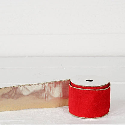 R32946-Wired Ribbon-Red velvet w. Gold Back, edges (2.5inW)