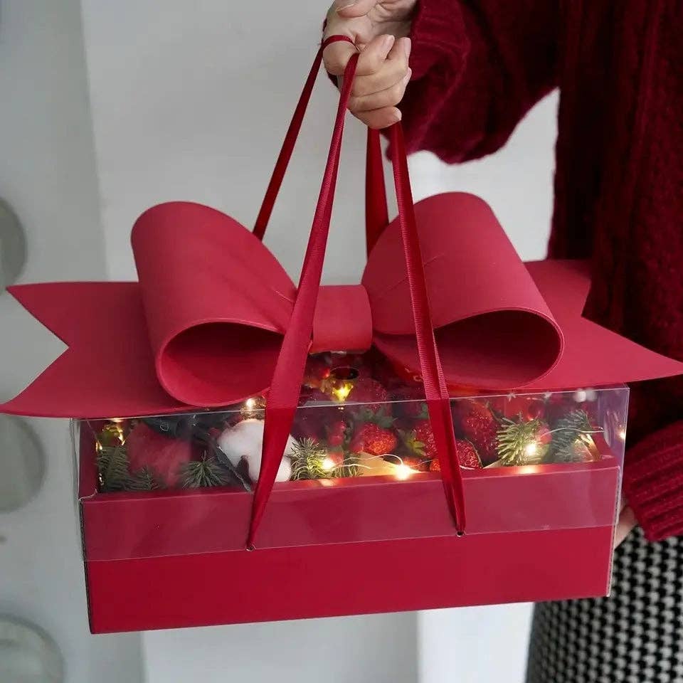 Big Bow Rectangle Flower Box with Clear Lid
