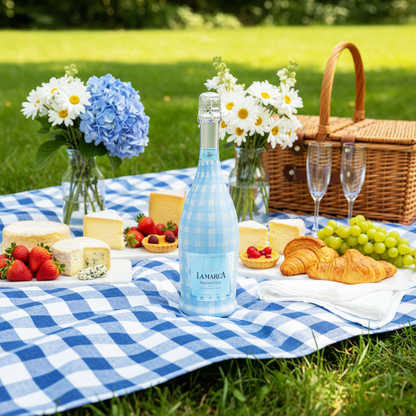 Powder Blue Picnic Gingham Prosecco Bottle Wrap