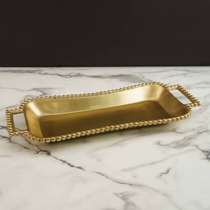 GOLD BEADED HANDLE ROUNDED RECTANGLE TRAY
