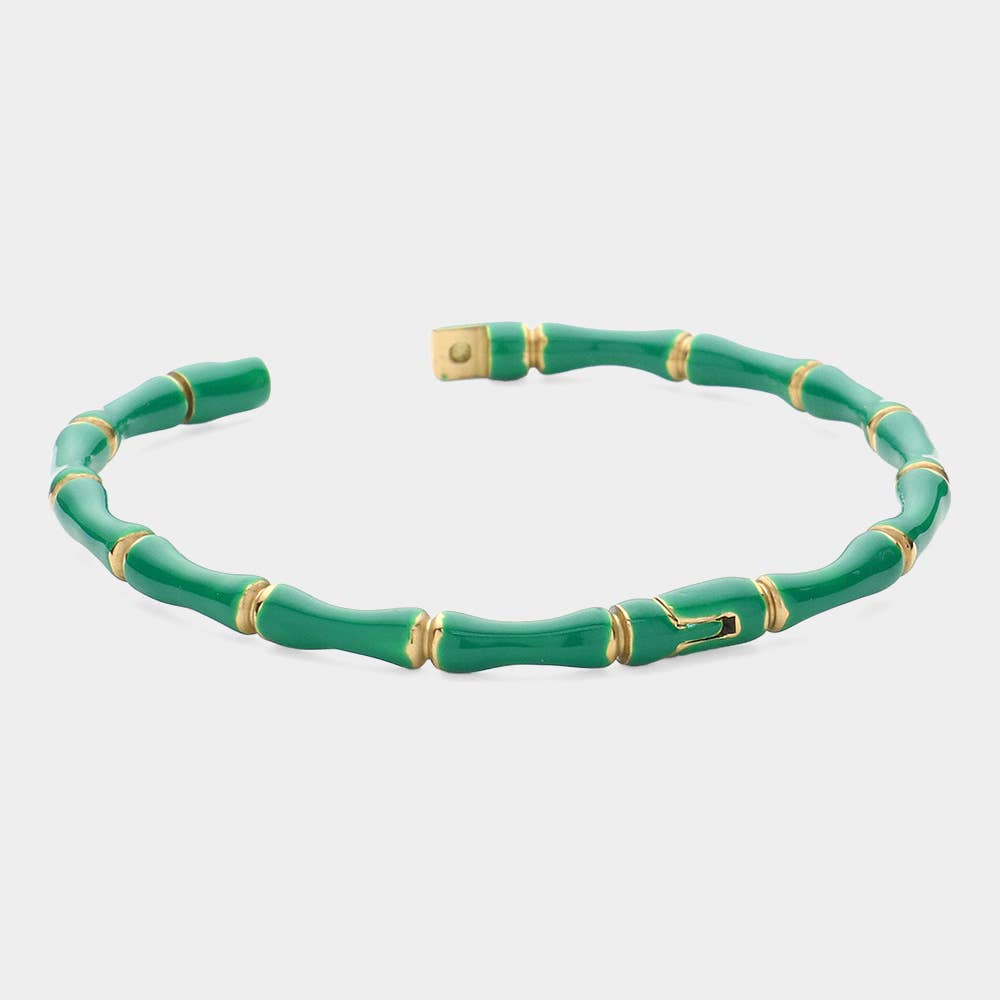 Enamel Bamboo Hinged Bangle Bracelet