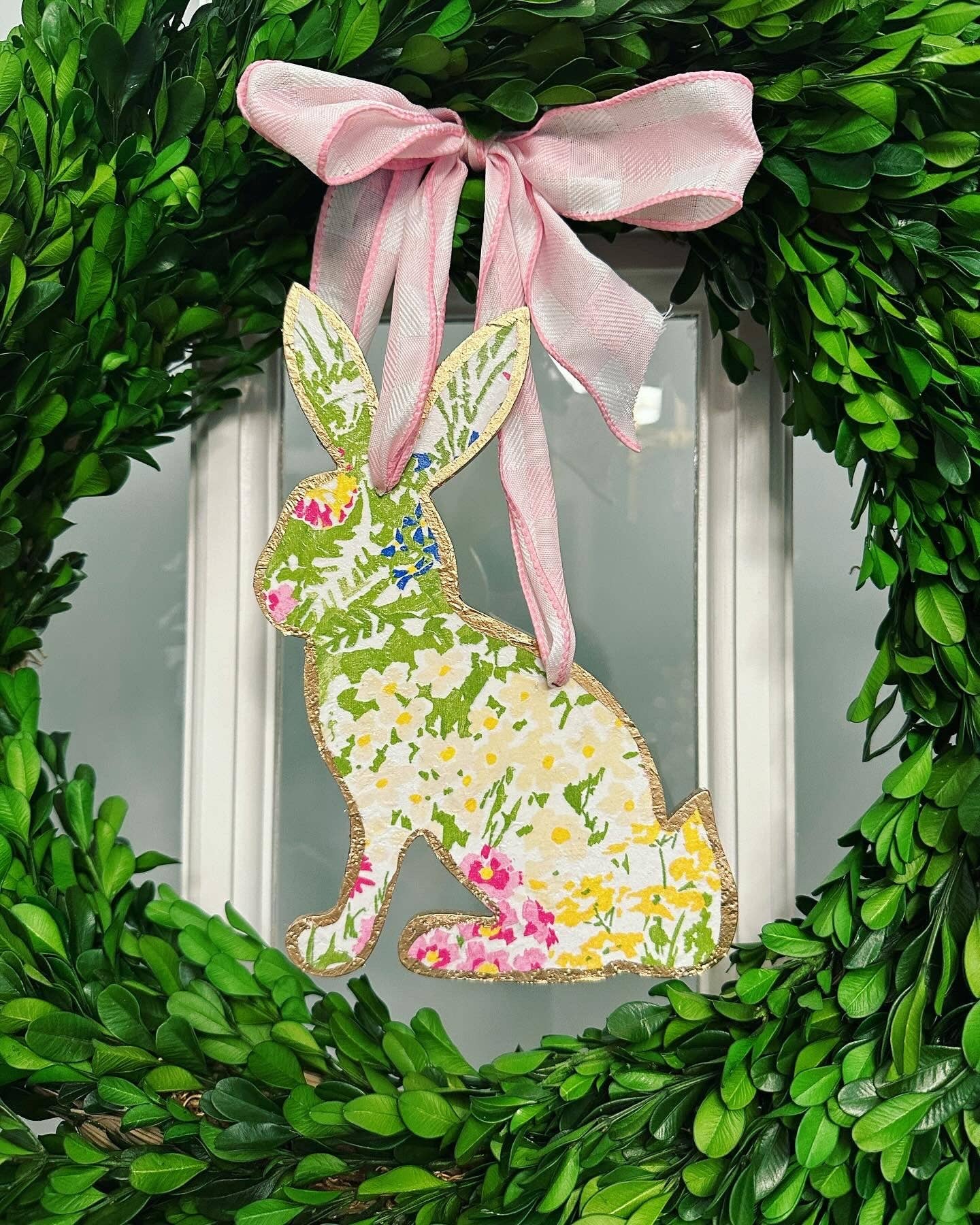 Field of Flowers Handmade Bunny Door Hanger - 8”