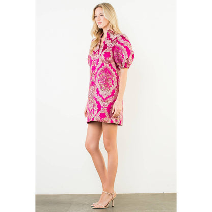 Puff Sleeve Floral Embroidery Detail Dress