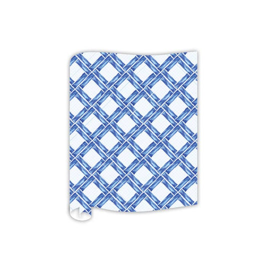 Hand Painted Interlocking Blue Bamboo Table Runner