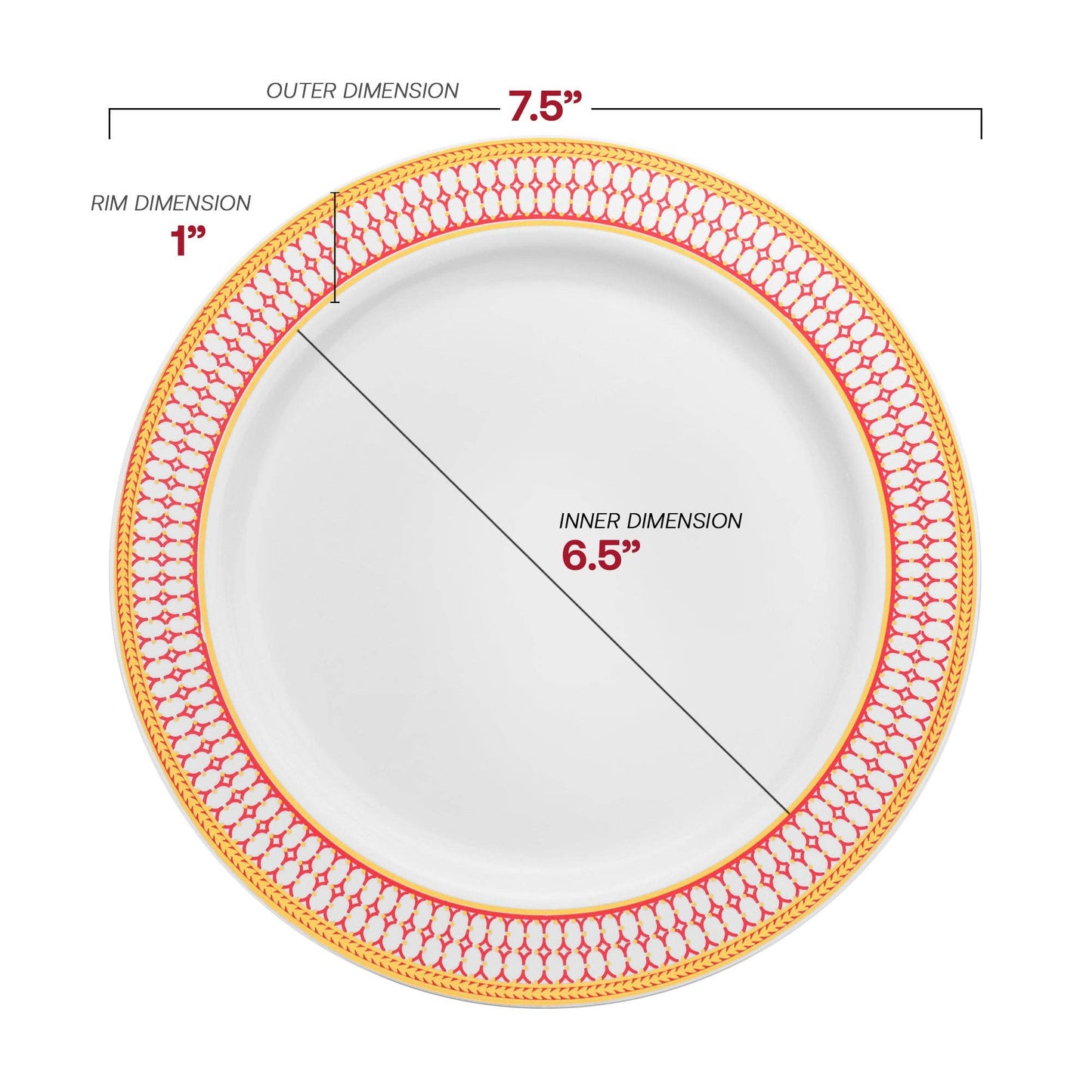 White Red Gold Chord Rim Dinnerware Value Set - 20 Sets (Copy)