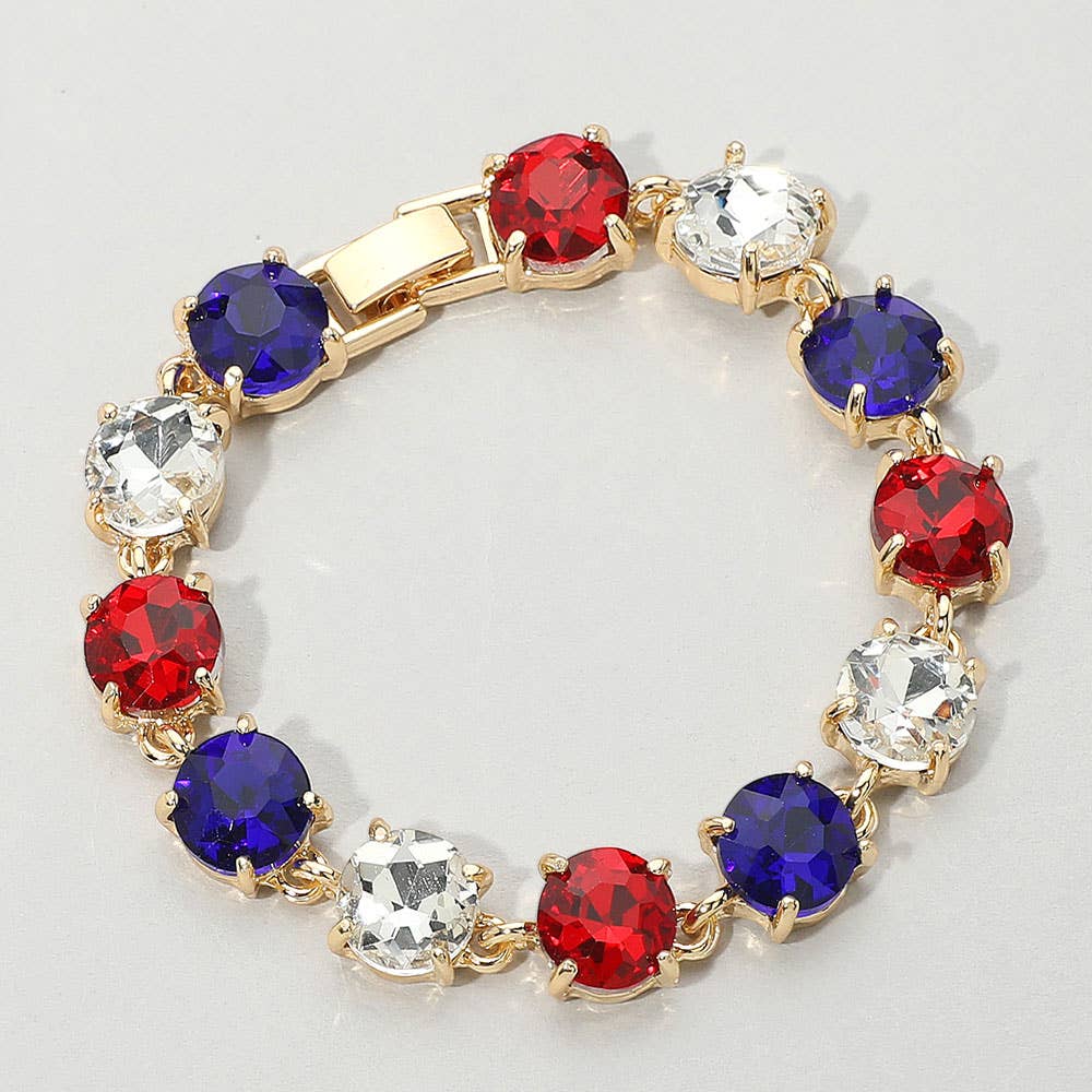 American USA Round Stone Link Evening Bracelet