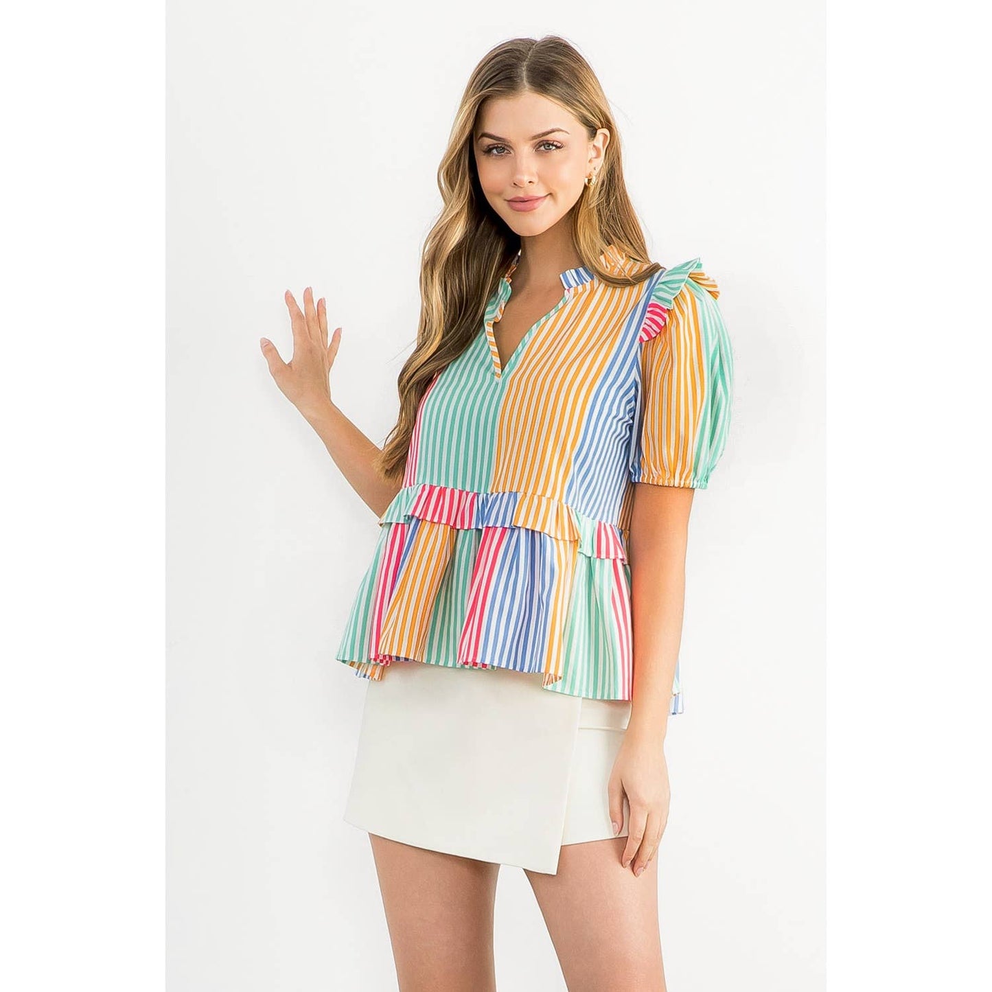Multicolor Stripe Short Sleeve Top