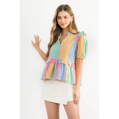 Multicolor Stripe Short Sleeve Top