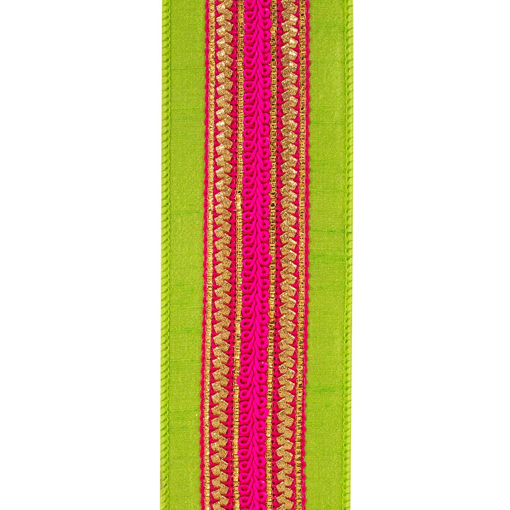 Regal Stripe Fuchsia Trimming Dupioni Deluxe Wired Edge
