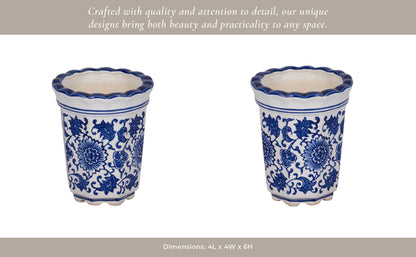 Candle - Blue/White Ceramic Fluted  Chinoiserie, 7 Oz