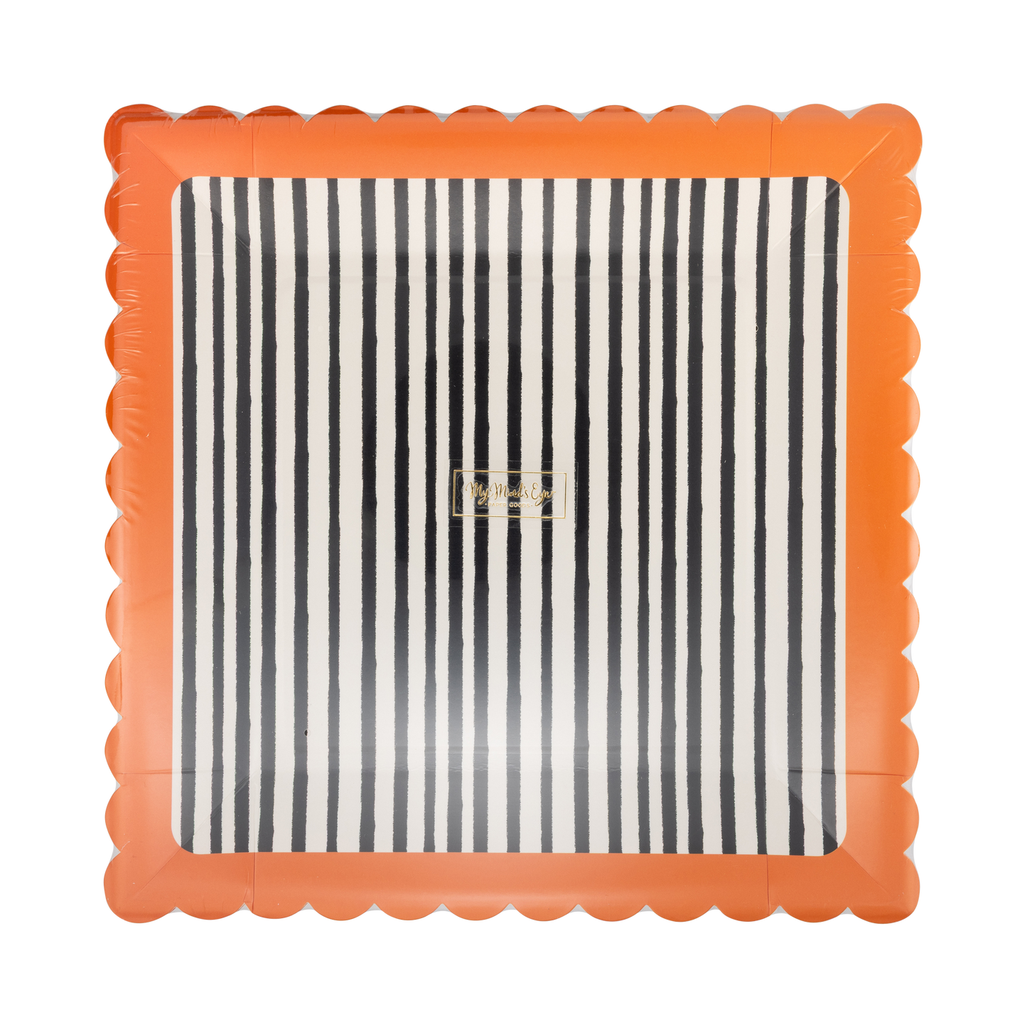 HPH1343 - Black and Cream Stripes Scalloped 10" Plate