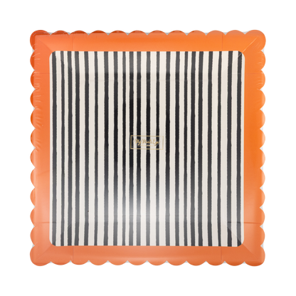 HPH1343 - Black and Cream Stripes Scalloped 10" Plate