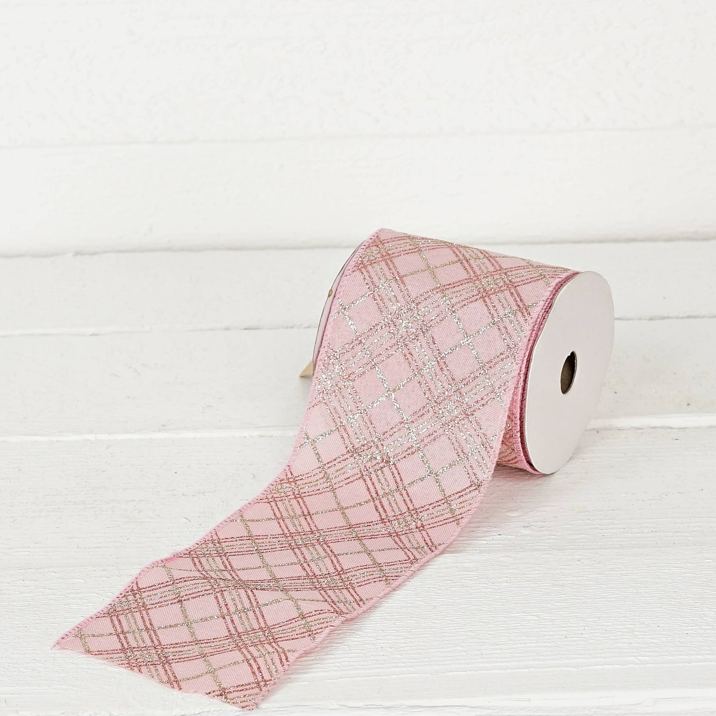 R32976-Wired Ribbon-Rosy and Silver checker (4inW)