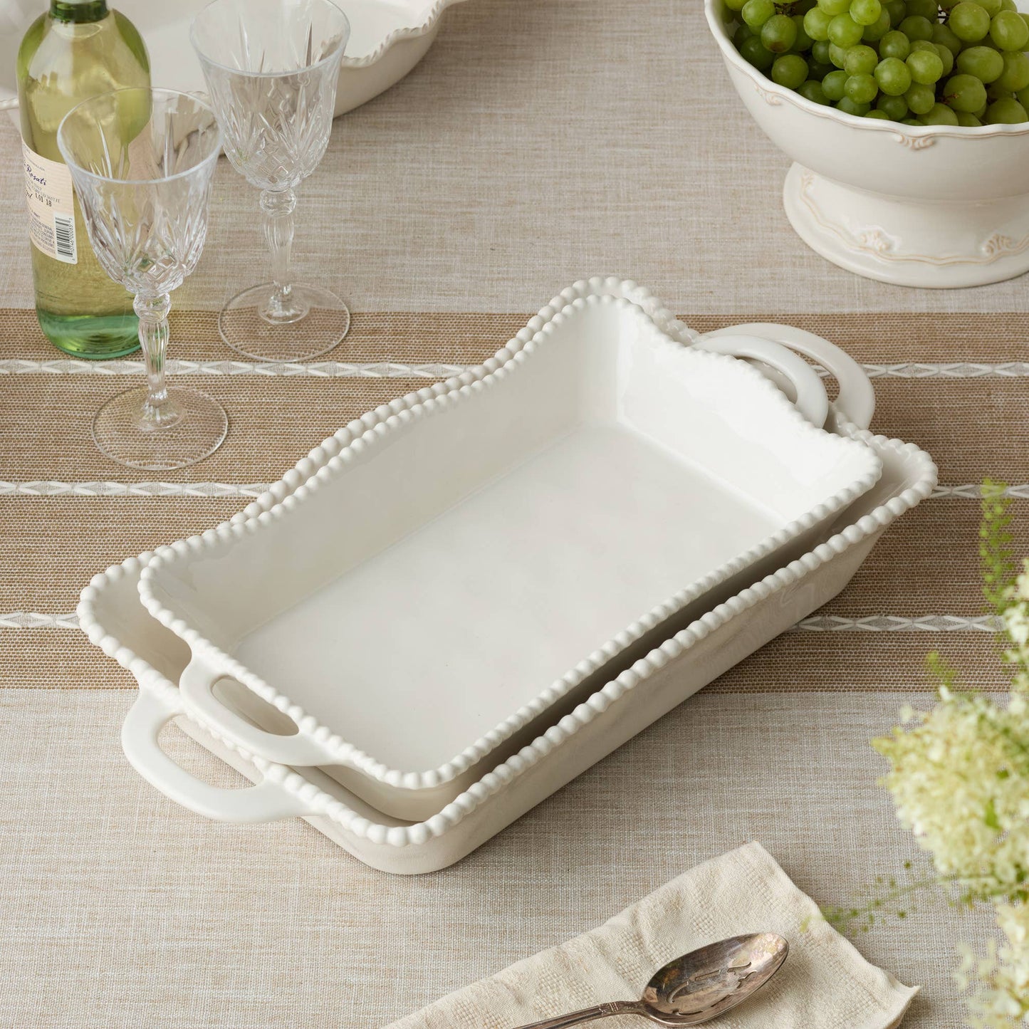 Perlette Cream Large Rectagular Baker 16in x 10.25in