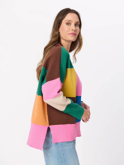 COLOR BLOCK LOOSE FIT SWEATERS, MULTI