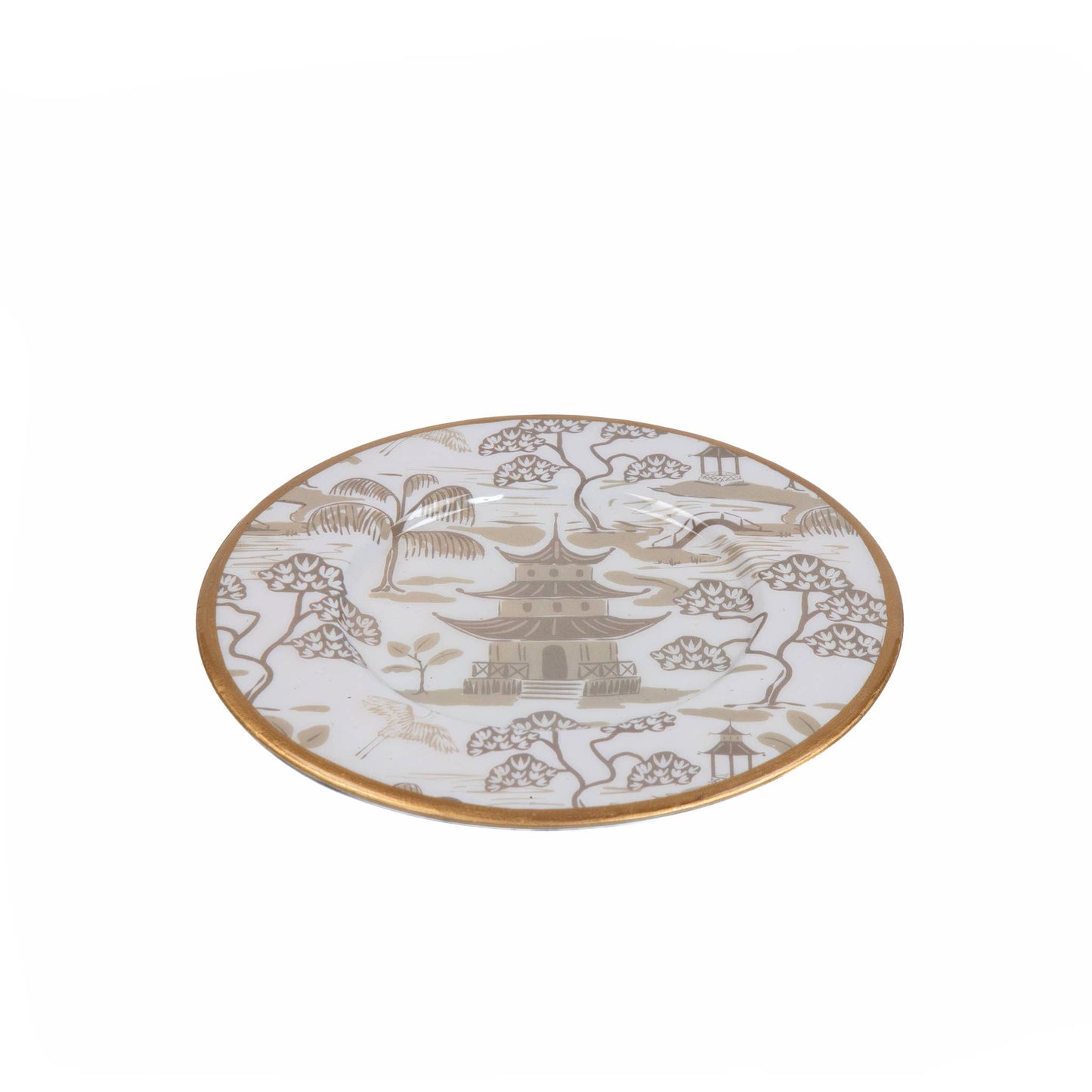 Kyoto Pagoda Dessert Plate  - White & Taupe