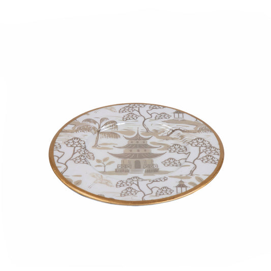 Kyoto Pagoda Dessert Plate  - White & Taupe
