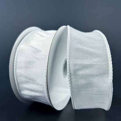 1.5" White Faux Dupioni Wired Ribbon 10 Yards 72434-09-01
