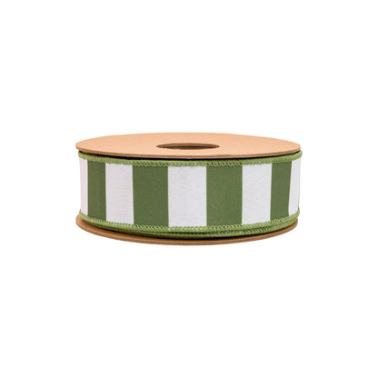 1 1/2" Wired Ribbon | Green Horizontal Stripe w/ Green Backing| 10 Yard Roll