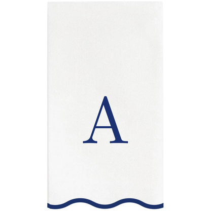 A Initials Letter Monogram Paper Napkins - Blue and White Scalloped