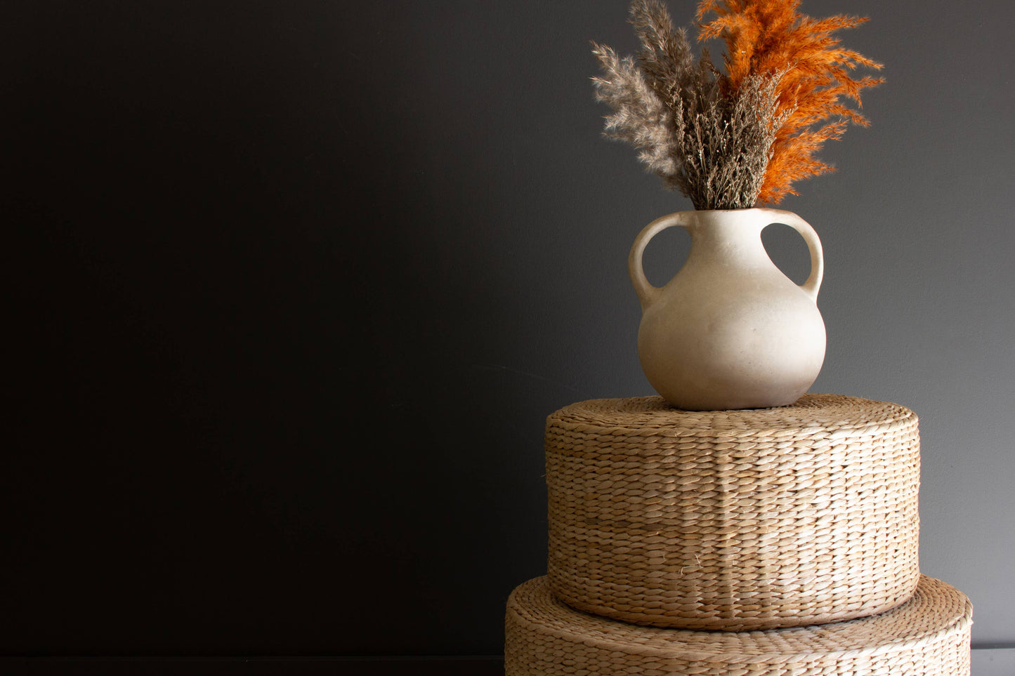 SET OF THREE ROUND NATURAL SEAGRASS RISERS