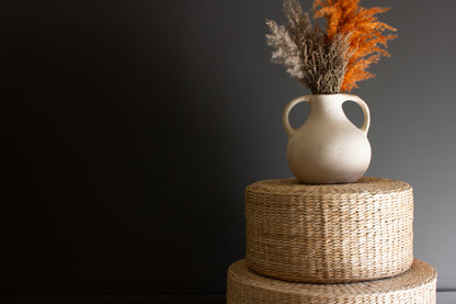 SET OF THREE ROUND NATURAL SEAGRASS RISERS