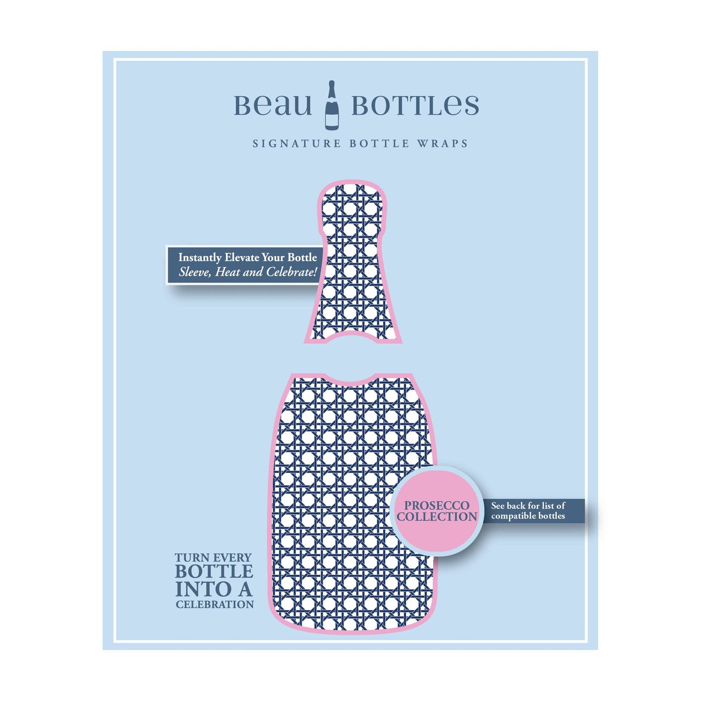 Beau Bottles Navy and White Cane - Prosecco Collection