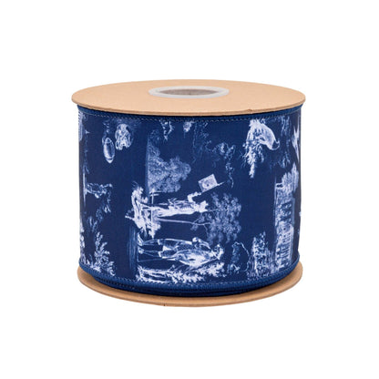 4" Wired Dupioni Ribbon | Patriotic Toile w/Blue Backing | 10 Yard Roll