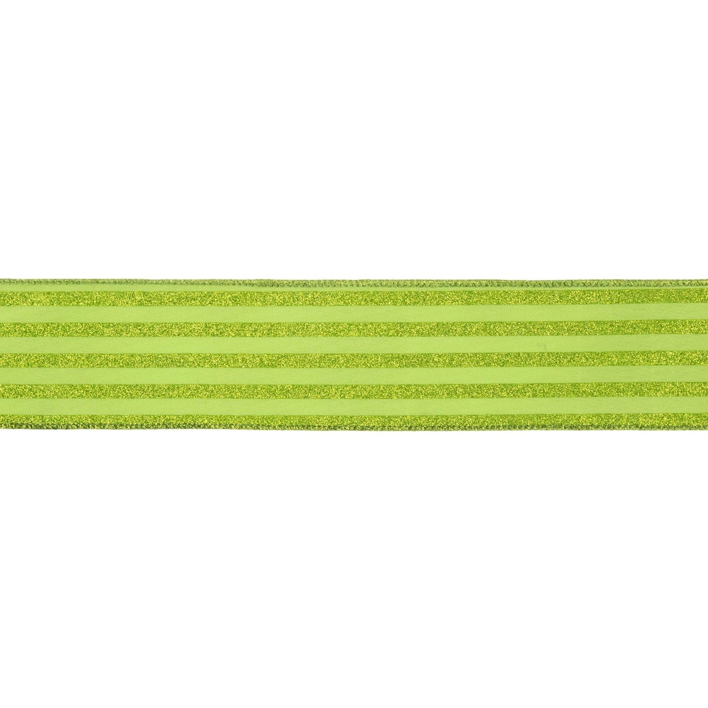 2 1/2" Wired Ribbon | Green Glittered Pinstripes on Light Green | 10 Yard Roll