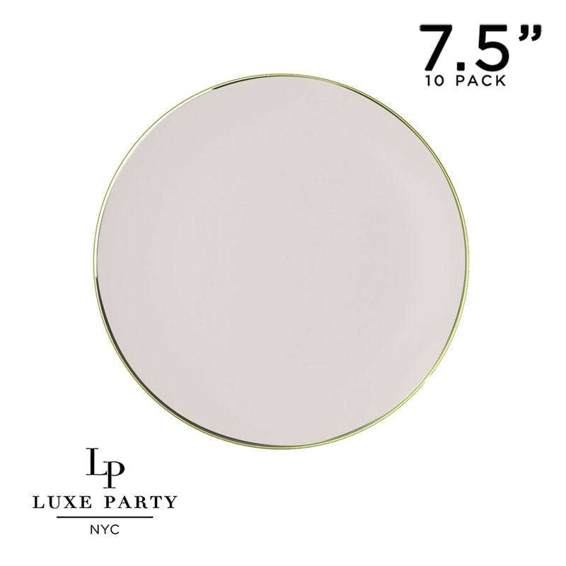 Round Linen and Gold Plastic Plates Set | 40 Pack
