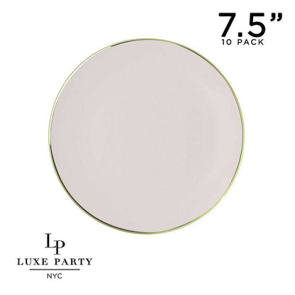 Round Linen and Gold Plastic Plates Set | 40 Pack