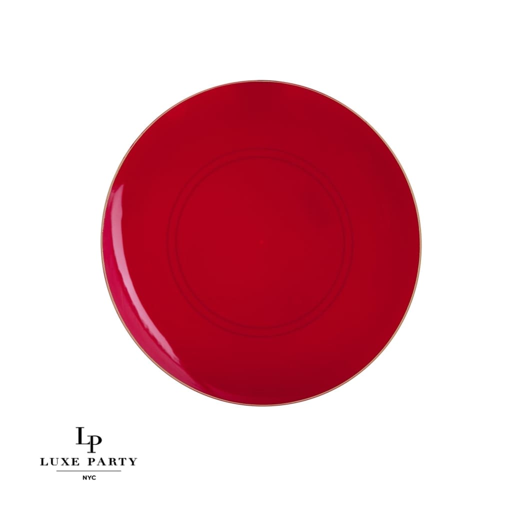 Red and Gold Round Plastic Plates | 10 Pack