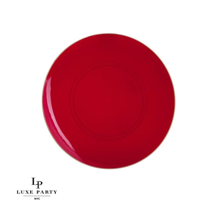 Red and Gold Round Plastic Plates | 10 Pack