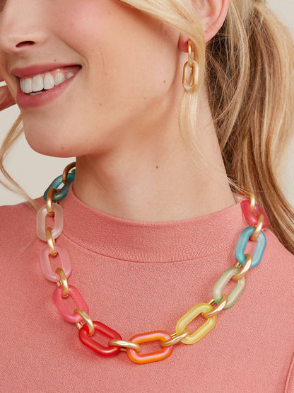 Multi-Color Resin Oval Links Collar Necklace