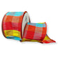2.5" Blue Rust Orange & Yellow Faux Dupioni Plaid Wired Ribbon 10 Yards 61529-40-05