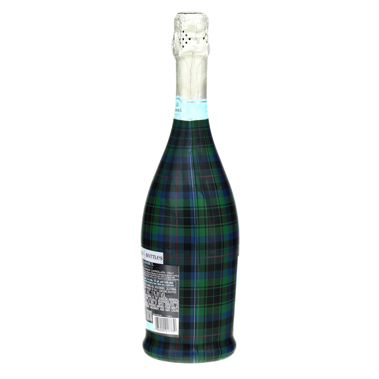 Blue & Green Christmas Tartan Prosecco Bottle Wrap