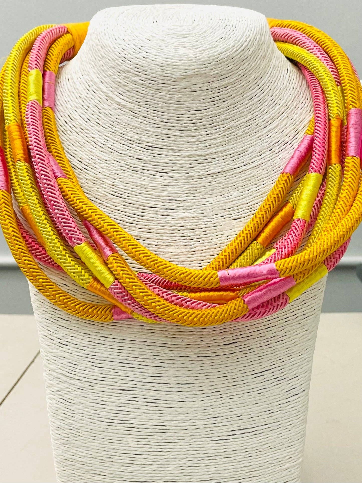 Yellow/Pink Slub 8-strand Necklace