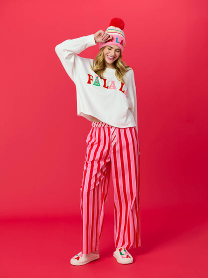 "FA LA LA" STRIPED BEANIE, PINK