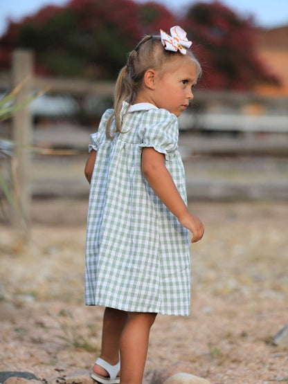 Fall Halloween & Thanksgiving Pumpkin Applique Plaid Green Girls Dress