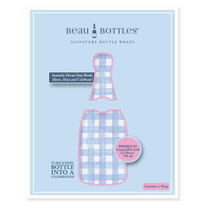 Powder Blue Picnic Gingham Prosecco Bottle Wrap