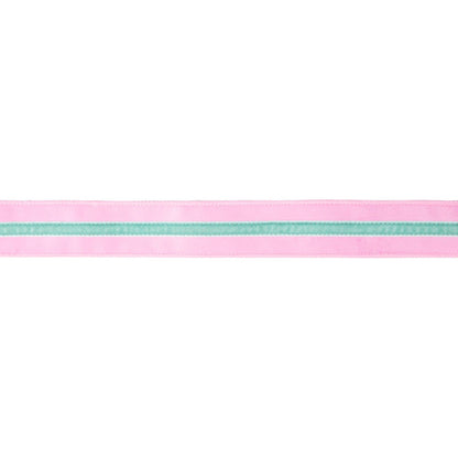 1 1/2" Wired Velvet Ribbon w/ Trim | Pink w/ Blue Trim | 10 Yard Roll