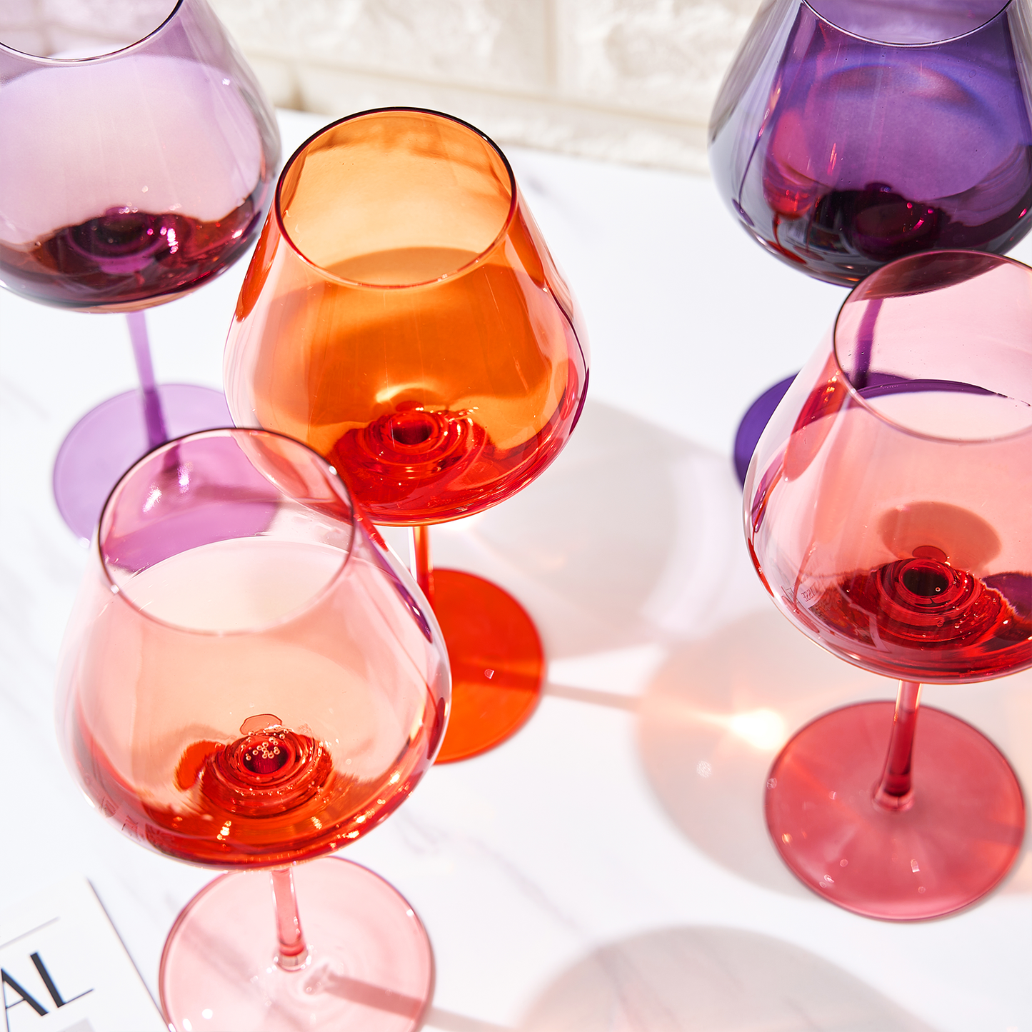 Khen Colored Crystal Wine Glass Set of 5 Large 20 OZ Glasses
