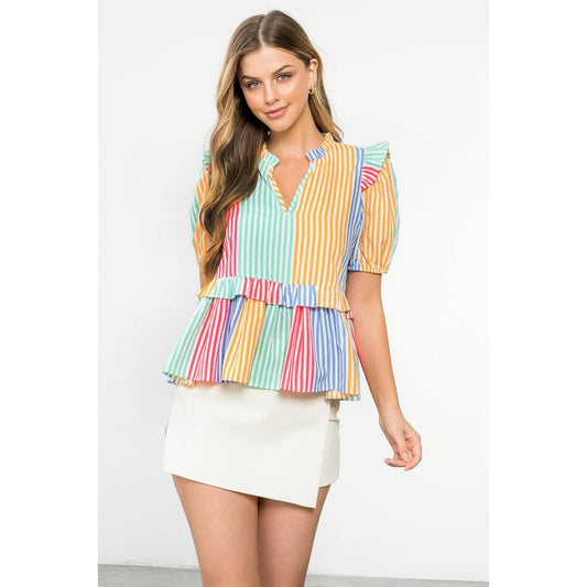 Multicolor Stripe Short Sleeve Top