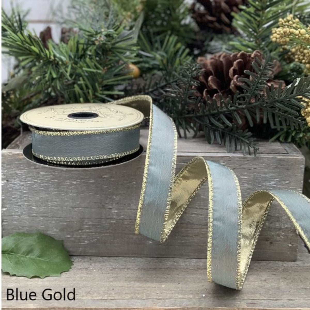 1" x 10yds Royal Taffeta Gold Back, Blue Gold