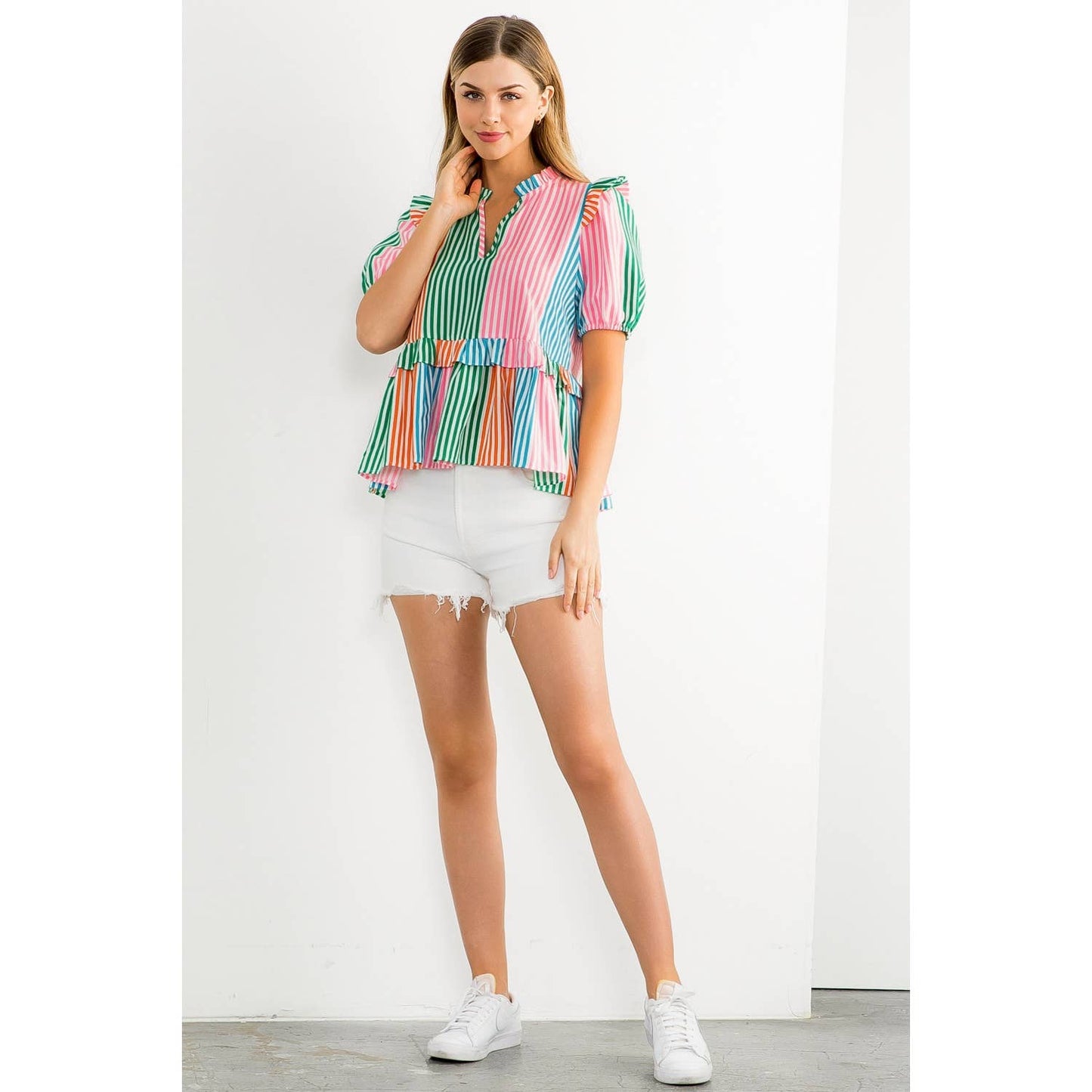 Multicolor Stripe Short Sleeve Top