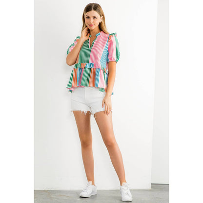 Multicolor Stripe Short Sleeve Top